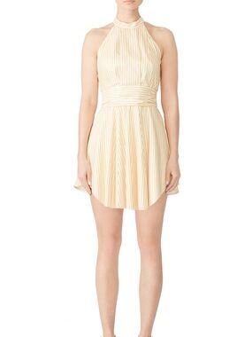 C/MEO Collective Pale Yellow Striped Pleated Mini Skirt